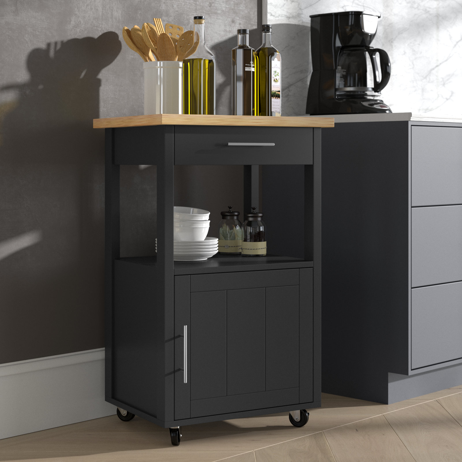 Wade Logan Arthalia Kitchen Island Cart With Storage Rolling Kitchen